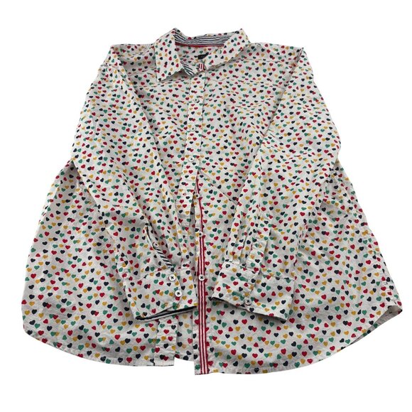 Talbots Women's Heart Print Button-Up Shirt sz Large 100% Cotton Long Sleeves - Picture 1 of 5